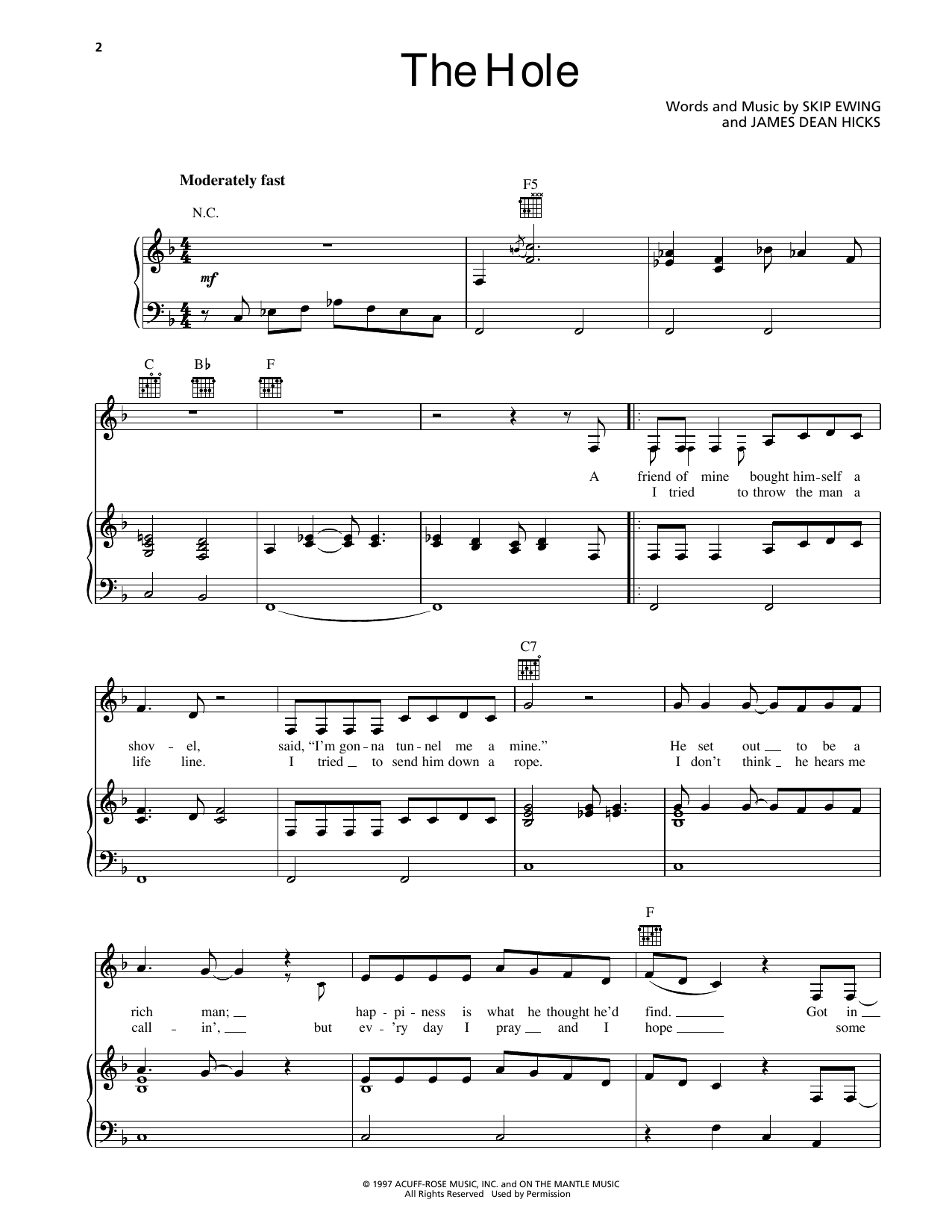 Randy Travis The Hole sheet music notes and chords arranged for Piano, Vocal & Guitar Chords (Right-Hand Melody)