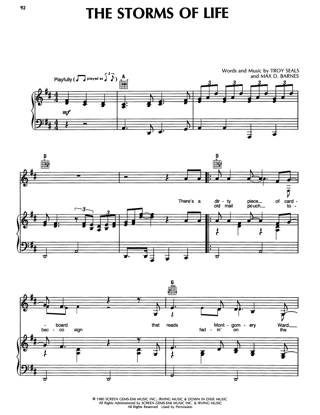 Randy Travis The Storms Of Life sheet music notes and chords arranged for Piano, Vocal & Guitar Chords (Right-Hand Melody)