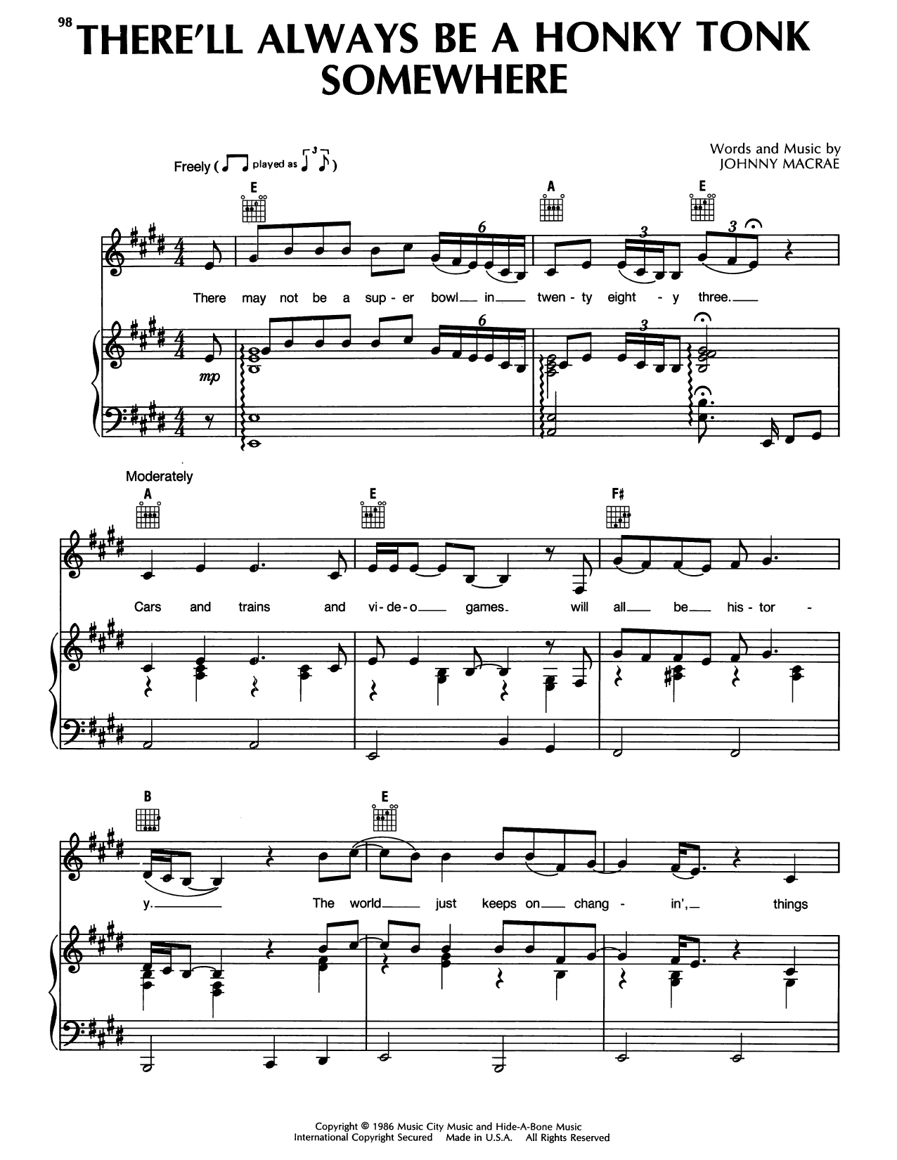 Randy Travis There'll Always Be A Honky Tonk Somewhere sheet music notes and chords arranged for Piano, Vocal & Guitar Chords (Right-Hand Melody)