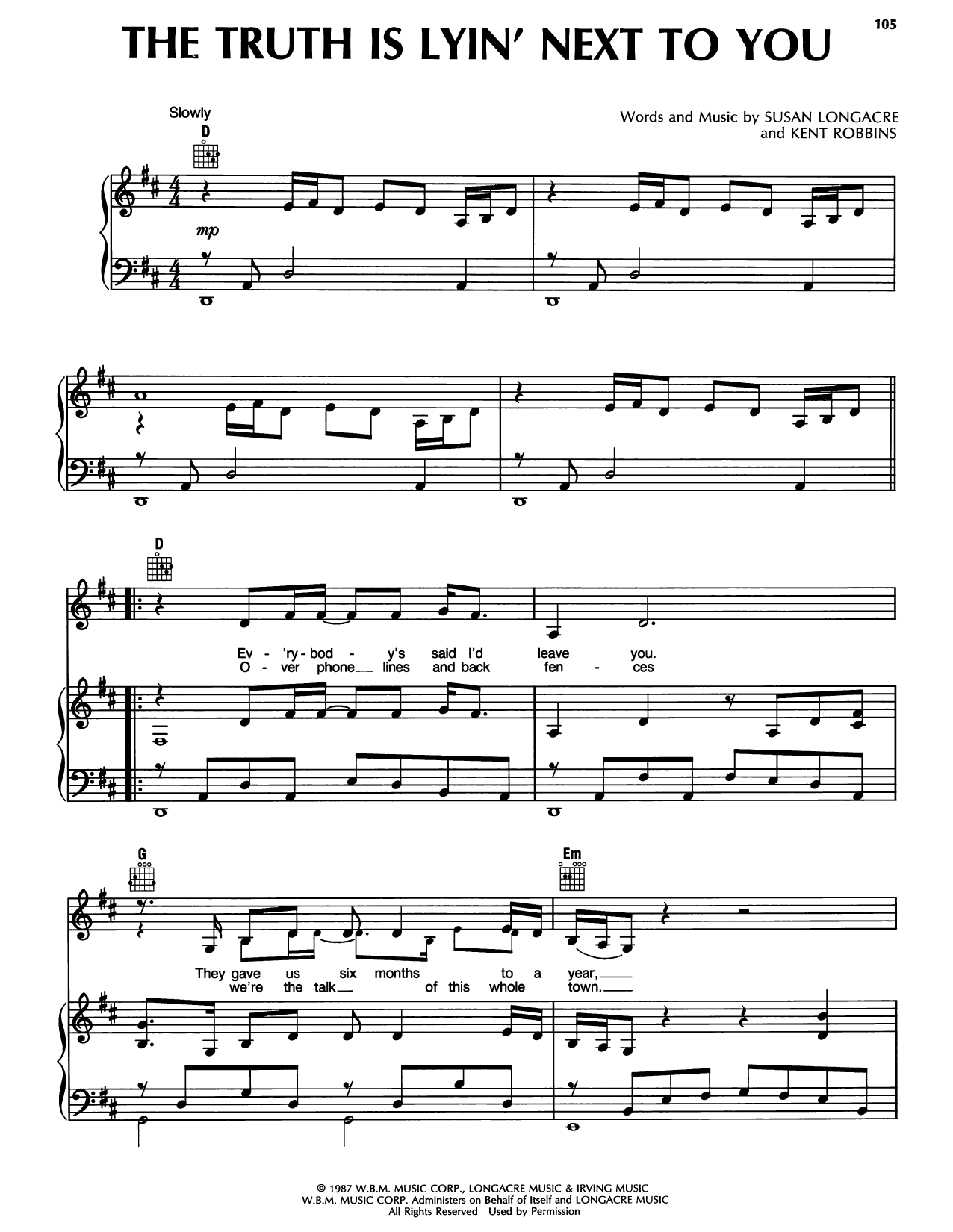 Randy Travis Truth Is Lyin' Next To You sheet music notes and chords arranged for Piano, Vocal & Guitar Chords (Right-Hand Melody)