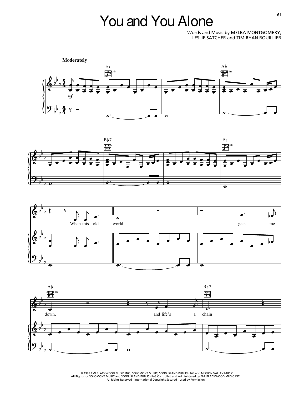 Randy Travis You And You Alone sheet music notes and chords arranged for Piano, Vocal & Guitar Chords (Right-Hand Melody)