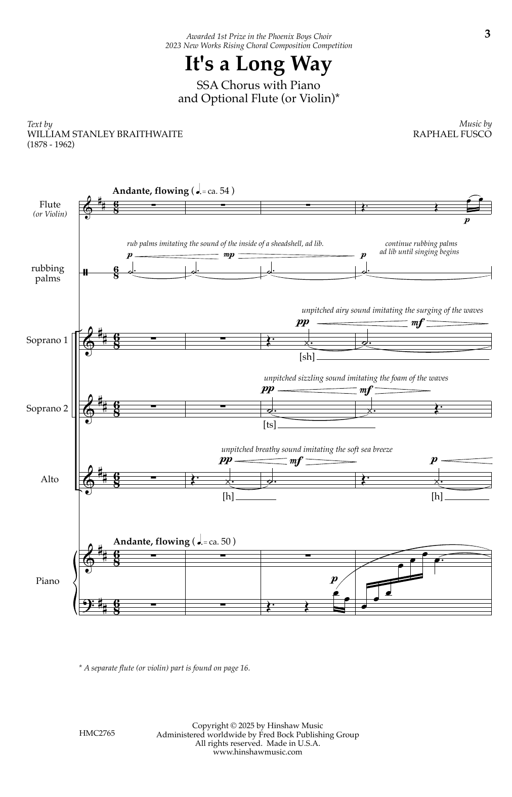 Rafael Fusco It's a Long Way sheet music notes and chords arranged for SSA Choir