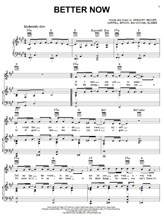Rascal Flatts Better Now sheet music notes and chords arranged for Piano, Vocal & Guitar Chords (Right-Hand Melody)
