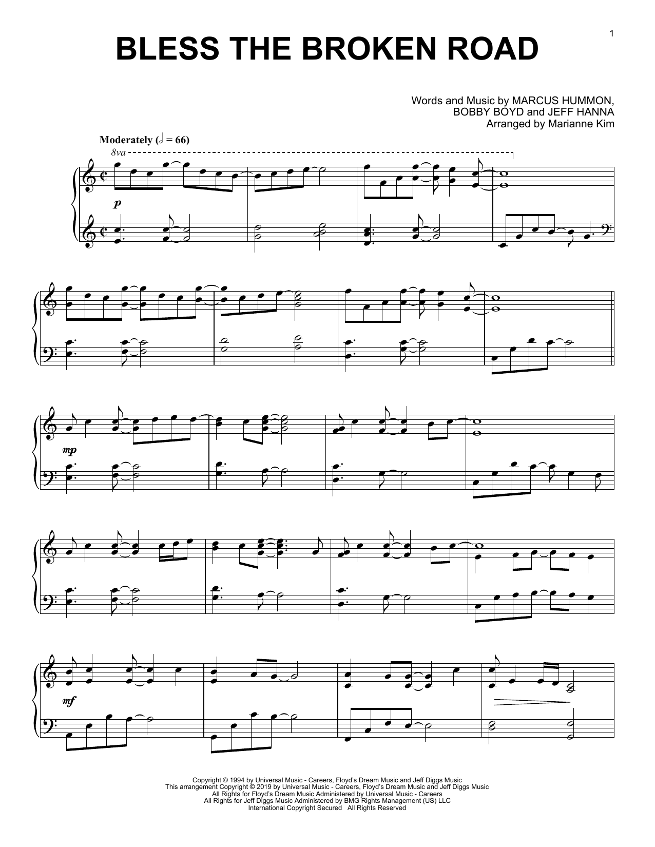 Rascal Flatts Bless The Broken Road (arr. Marianne Kim) sheet music notes and chords arranged for Piano Solo