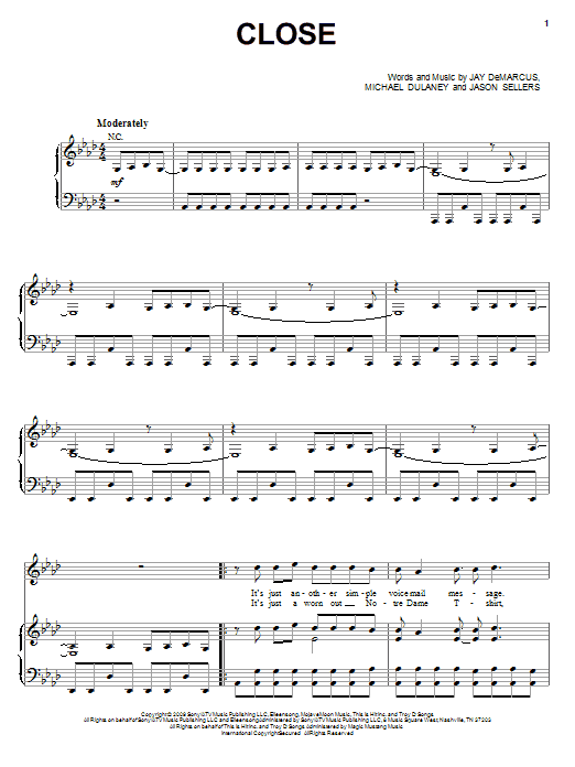 Rascal Flatts Close sheet music notes and chords arranged for Piano, Vocal & Guitar Chords (Right-Hand Melody)