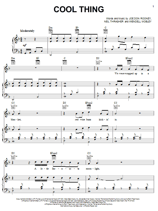 Rascal Flatts Cool Thing sheet music notes and chords arranged for Piano, Vocal & Guitar Chords (Right-Hand Melody)