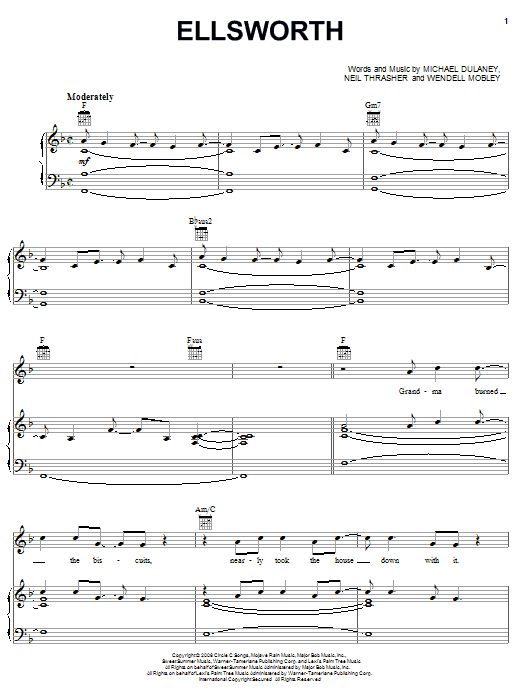 Rascal Flatts Ellsworth sheet music notes and chords arranged for Piano, Vocal & Guitar Chords (Right-Hand Melody)