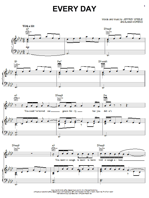 Rascal Flatts Every Day sheet music notes and chords arranged for Piano, Vocal & Guitar Chords (Right-Hand Melody)