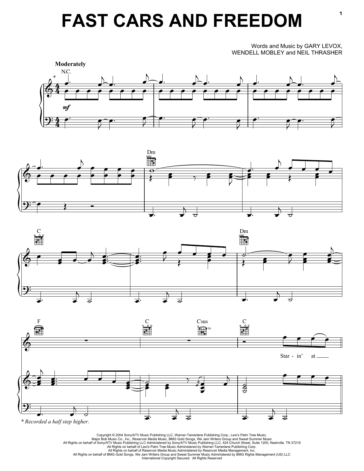 Rascal Flatts Fast Cars And Freedom sheet music notes and chords arranged for Piano, Vocal & Guitar Chords (Right-Hand Melody)