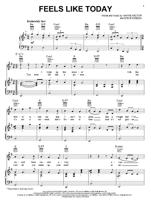 Rascal Flatts Feels Like Today sheet music notes and chords arranged for Piano, Vocal & Guitar Chords (Right-Hand Melody)