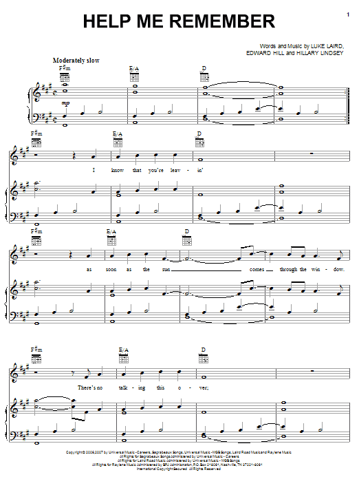 Rascal Flatts Help Me Remember sheet music notes and chords arranged for Piano, Vocal & Guitar Chords (Right-Hand Melody)