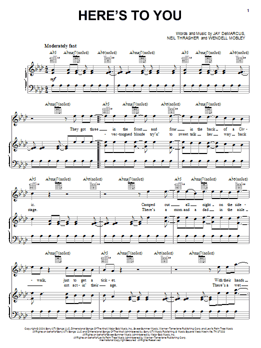 Rascal Flatts Here's To You sheet music notes and chords arranged for Piano, Vocal & Guitar Chords (Right-Hand Melody)