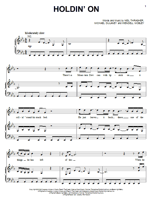 Rascal Flatts Holdin' On sheet music notes and chords arranged for Piano, Vocal & Guitar Chords (Right-Hand Melody)