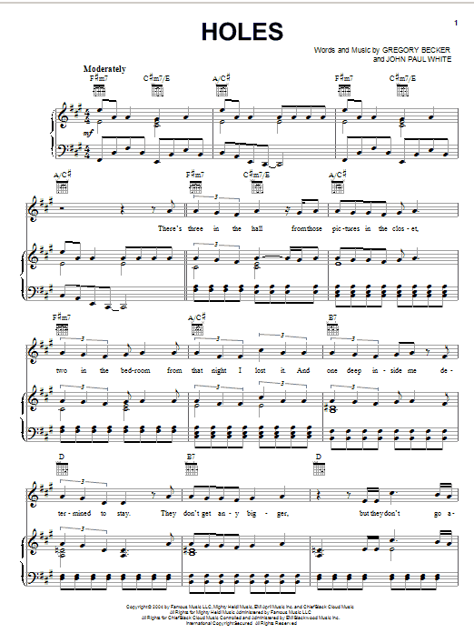 Rascal Flatts Holes sheet music notes and chords arranged for Piano, Vocal & Guitar Chords (Right-Hand Melody)