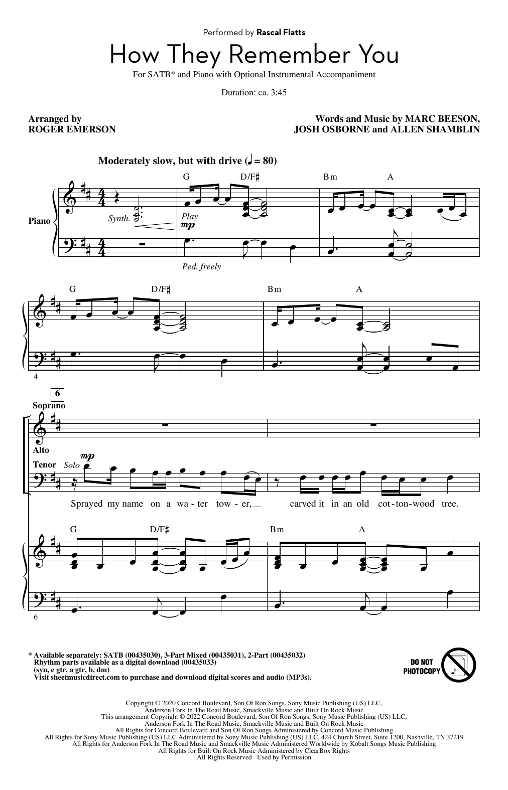 Rascal Flatts How They Remember You (arr. Roger Emerson) sheet music notes and chords arranged for 3-Part Mixed Choir