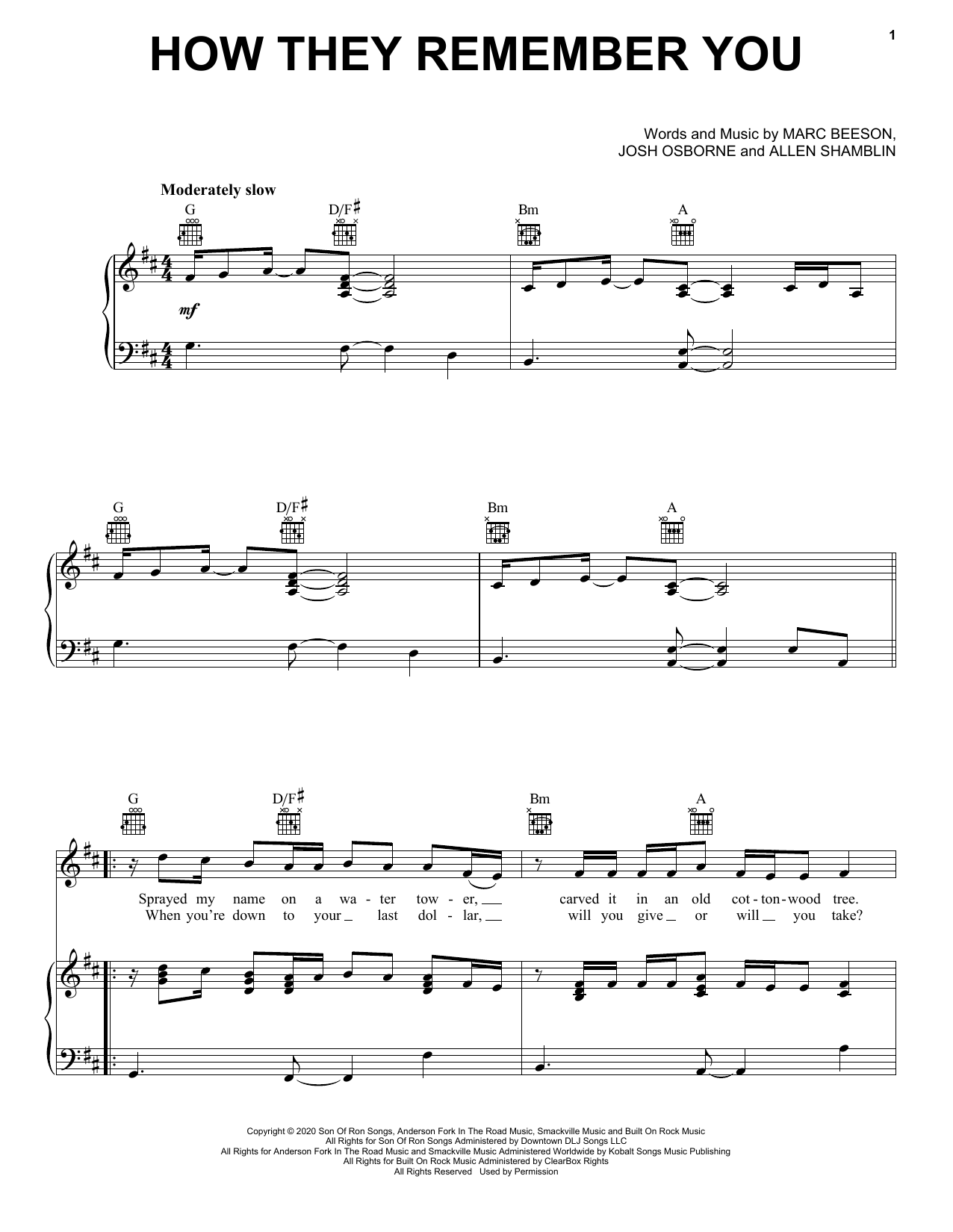 Rascal Flatts How They Remember You sheet music notes and chords arranged for Piano, Vocal & Guitar Chords (Right-Hand Melody)
