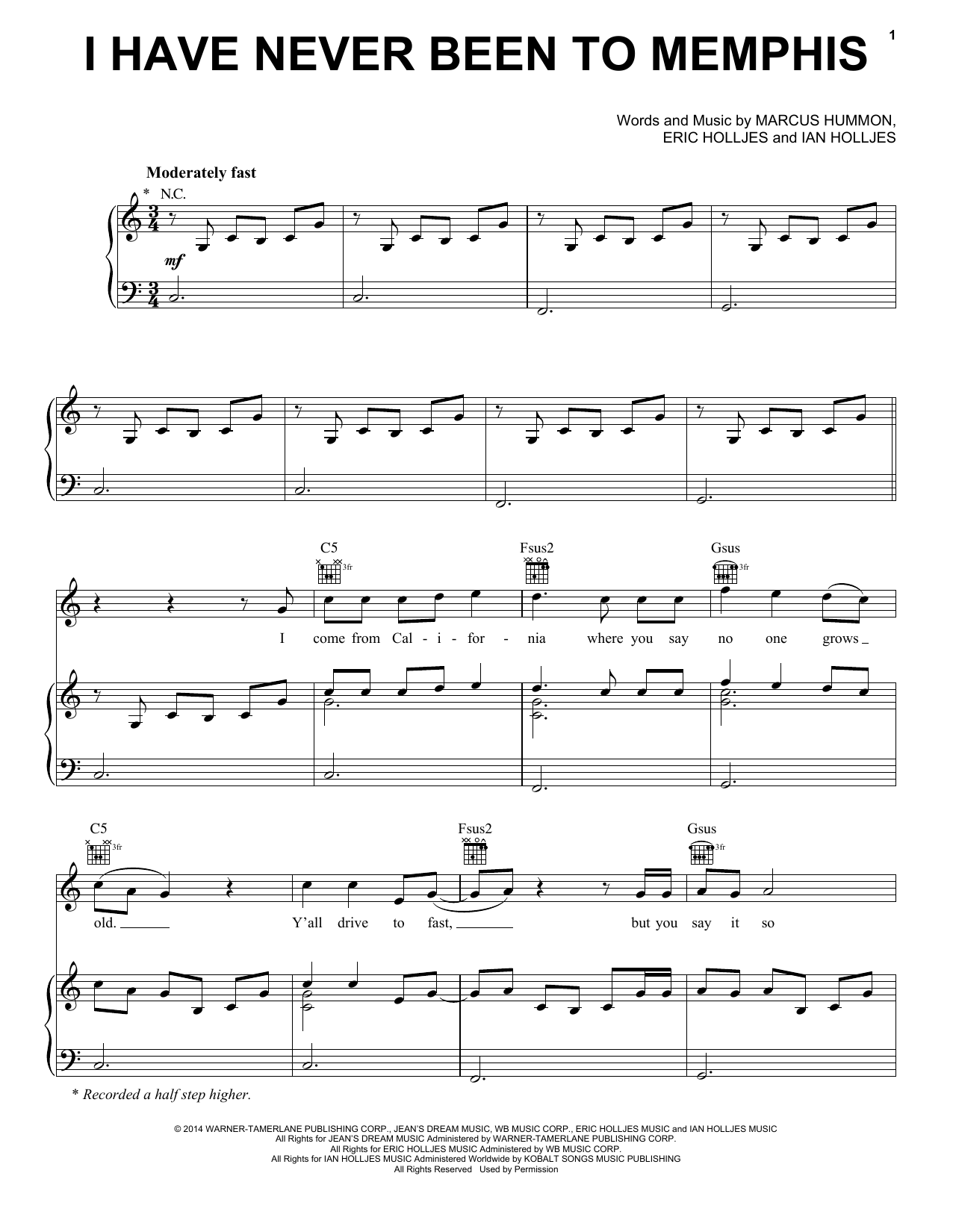 Rascal Flatts I Have Never Been To Memphis sheet music notes and chords arranged for Piano, Vocal & Guitar Chords (Right-Hand Melody)