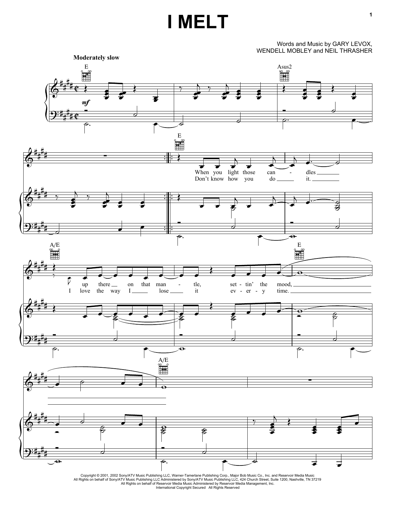 Rascal Flatts I Melt sheet music notes and chords arranged for Piano, Vocal & Guitar Chords (Right-Hand Melody)