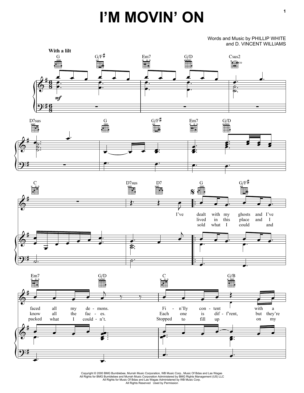 Rascal Flatts I'm Movin' On sheet music notes and chords arranged for Piano, Vocal & Guitar Chords (Right-Hand Melody)