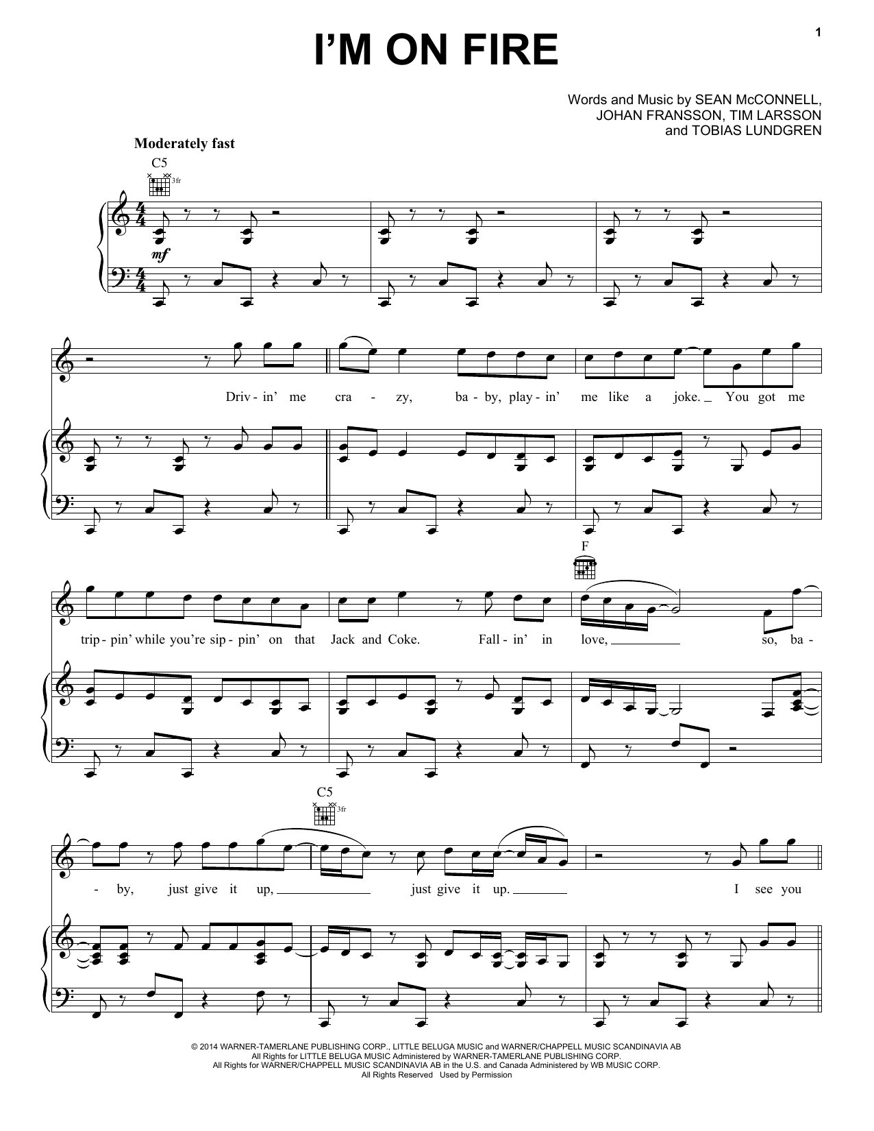 Rascal Flatts I'm On Fire sheet music notes and chords arranged for Piano, Vocal & Guitar Chords (Right-Hand Melody)