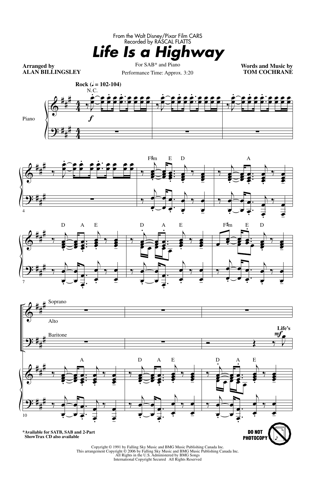 Rascal Flatts Life Is A Highway (from Cars) (arr. Alan Billingsley) sheet music notes and chords arranged for 2-Part Choir