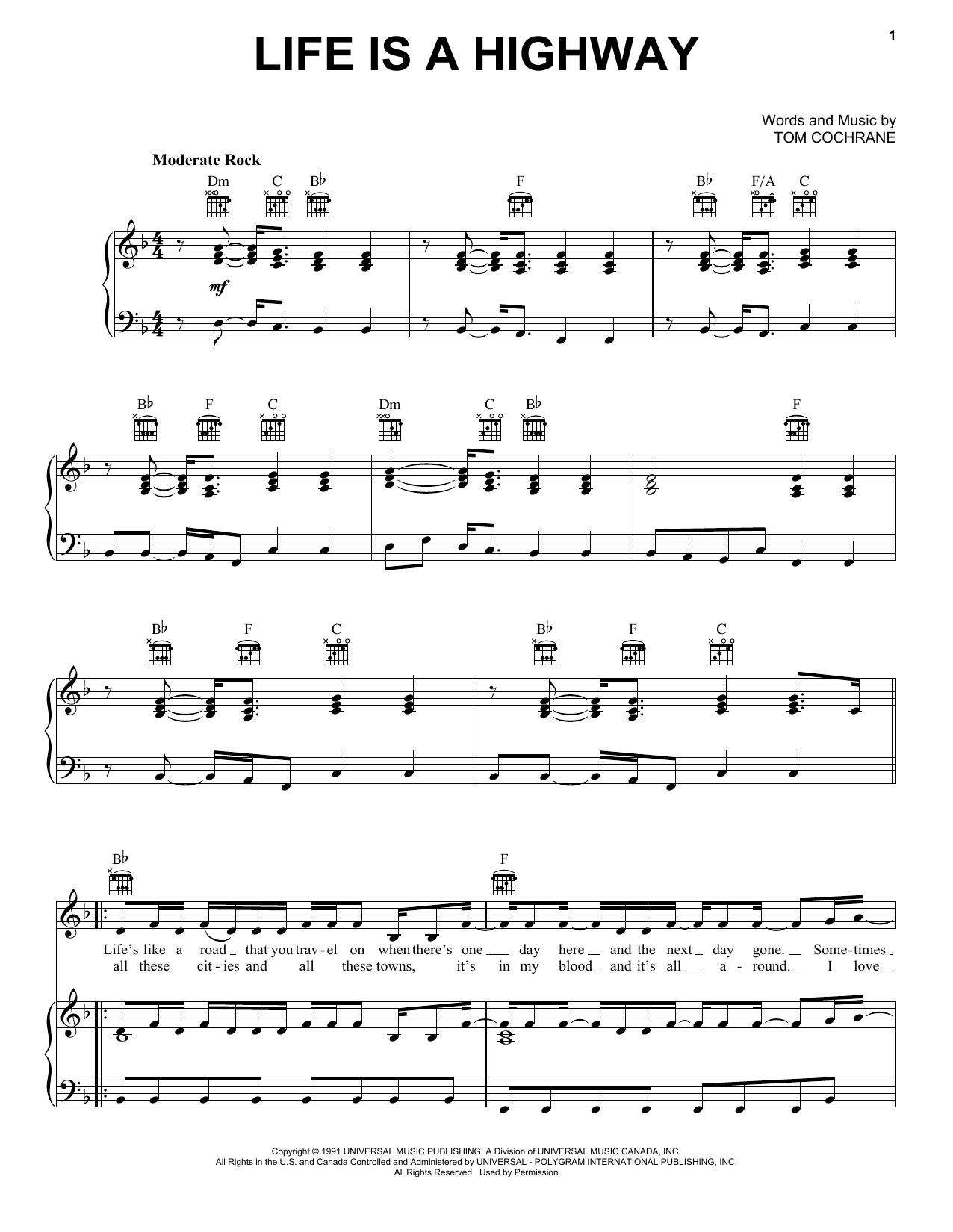 Rascal Flatts Life Is A Highway (from Cars) sheet music notes and chords arranged for Easy Piano