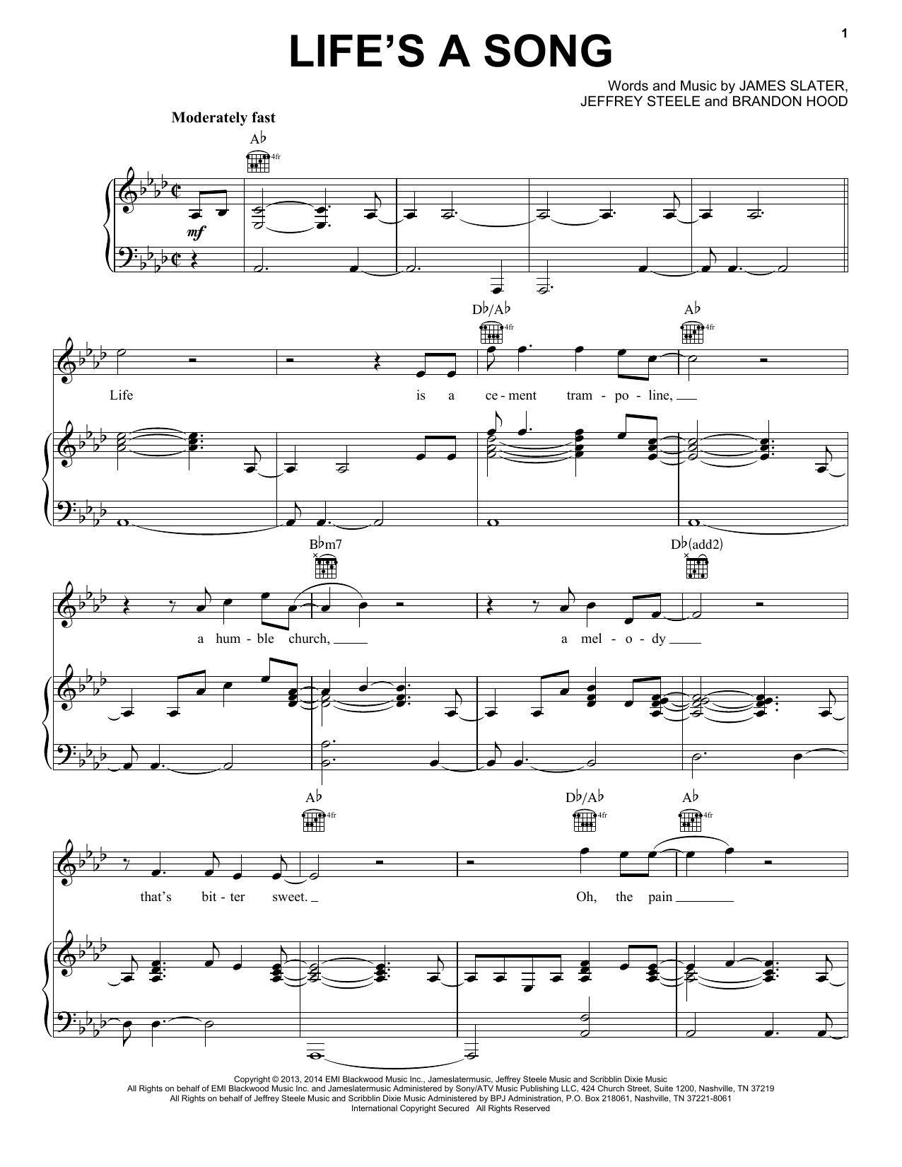 Rascal Flatts Life's A Song sheet music notes and chords arranged for Piano, Vocal & Guitar Chords (Right-Hand Melody)