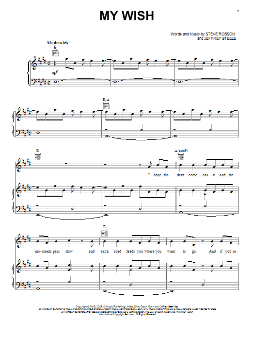 Rascal Flatts My Wish sheet music notes and chords arranged for Piano, Vocal & Guitar Chords (Right-Hand Melody)