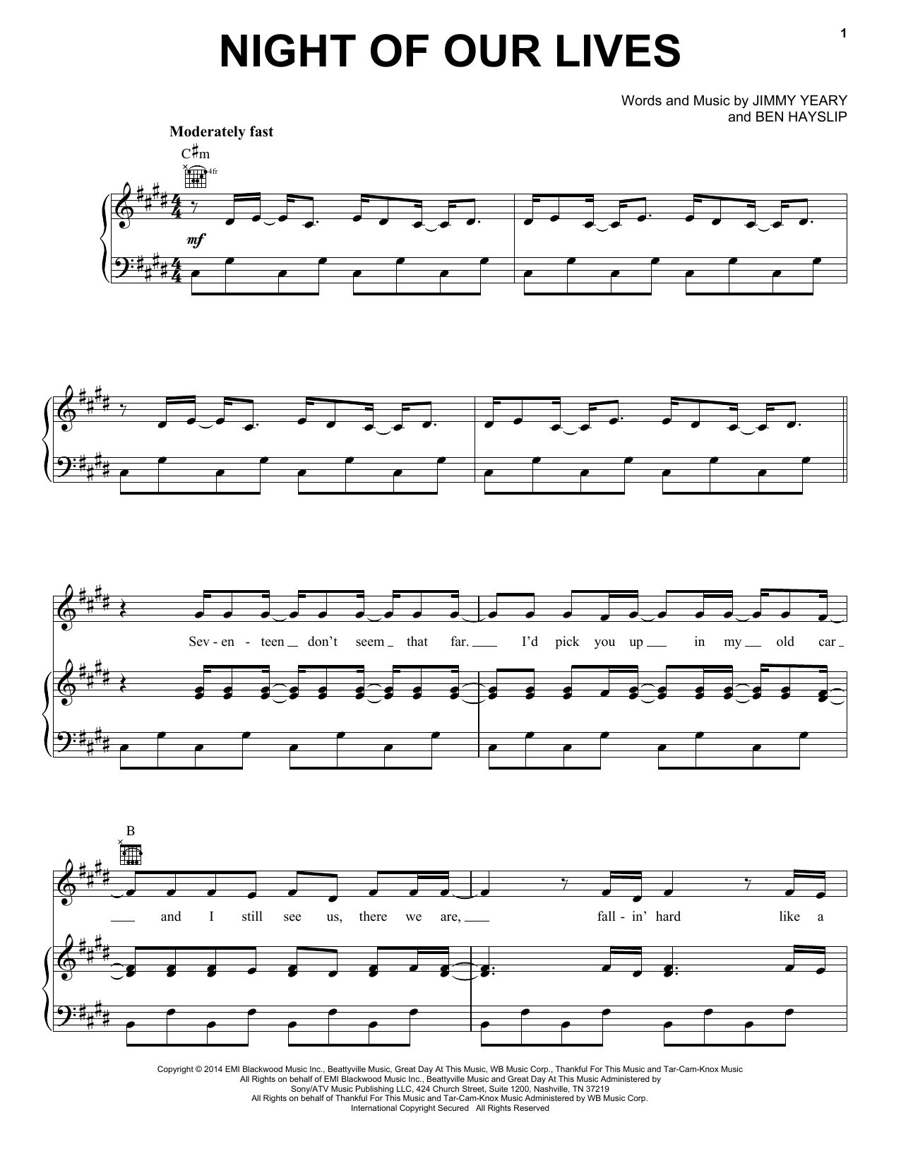 Rascal Flatts Night Of Our Lives sheet music notes and chords arranged for Piano, Vocal & Guitar Chords (Right-Hand Melody)