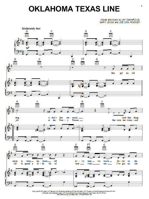 Rascal Flatts Oklahoma Texas Line sheet music notes and chords arranged for Piano, Vocal & Guitar Chords (Right-Hand Melody)