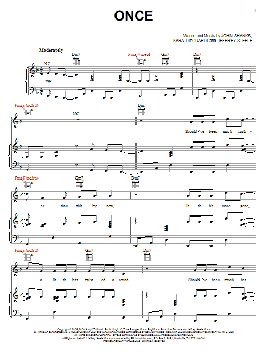 Rascal Flatts Once sheet music notes and chords arranged for Piano, Vocal & Guitar Chords (Right-Hand Melody)