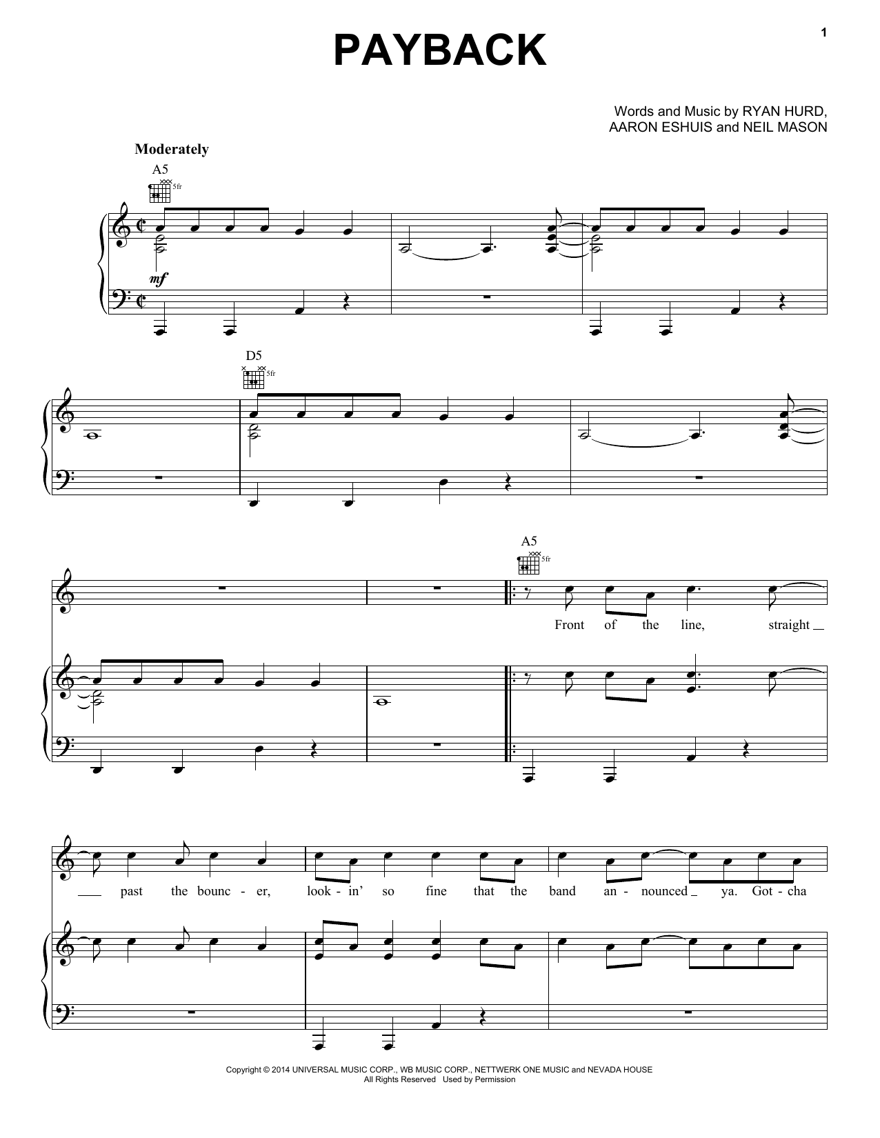 Rascal Flatts Payback sheet music notes and chords arranged for Piano, Vocal & Guitar Chords (Right-Hand Melody)