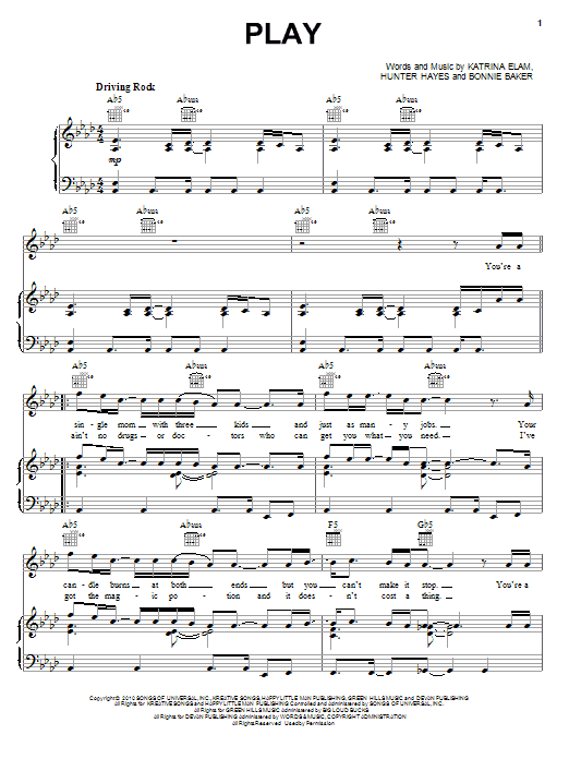 Rascal Flatts Play sheet music notes and chords arranged for Piano, Vocal & Guitar Chords (Right-Hand Melody)