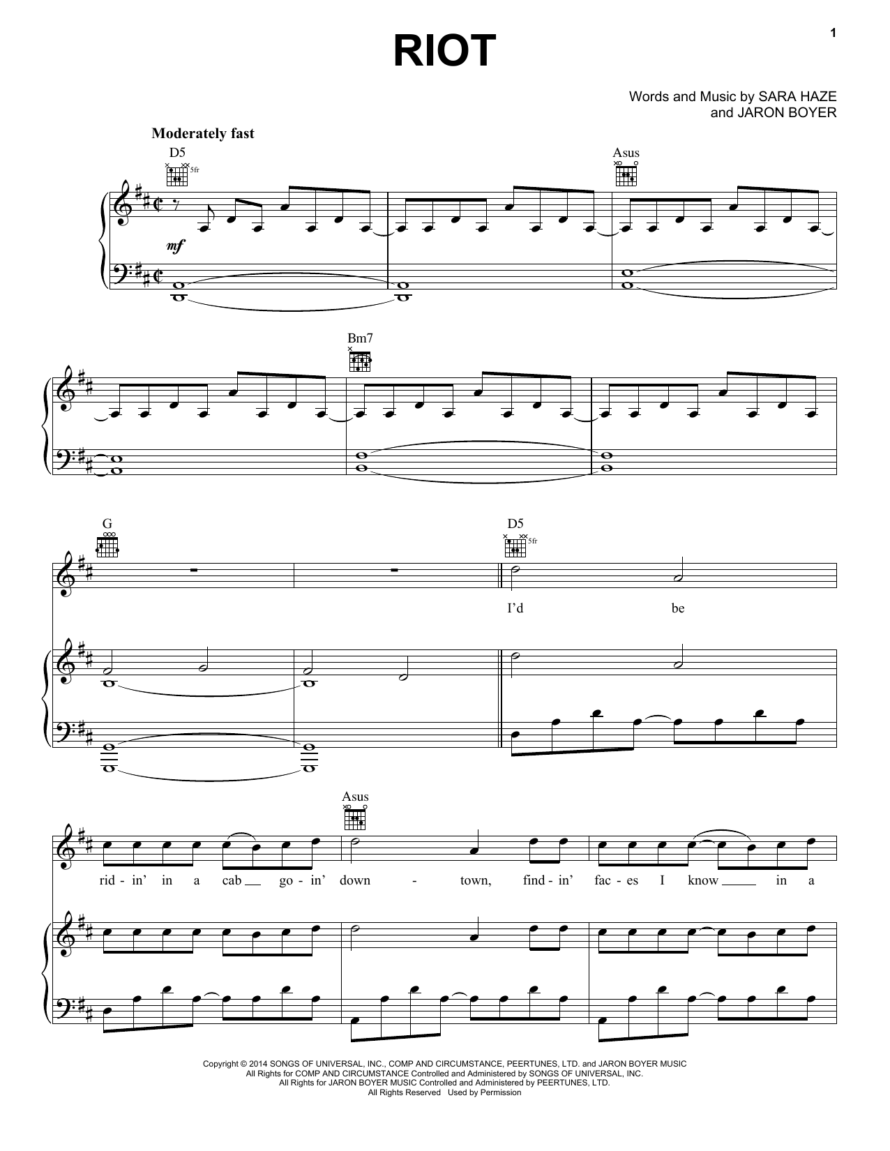 Rascal Flatts Riot sheet music notes and chords arranged for Piano, Vocal & Guitar Chords (Right-Hand Melody)