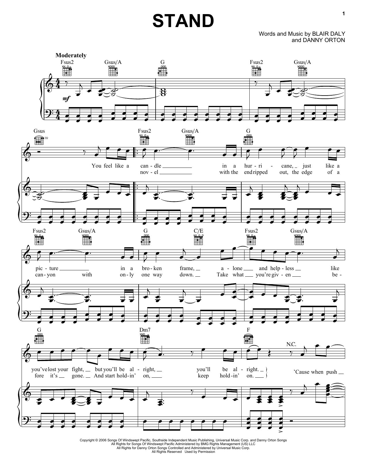 Rascal Flatts Stand sheet music notes and chords arranged for Easy Guitar Tab