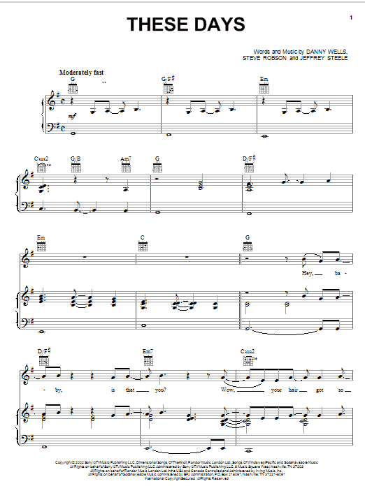 Rascal Flatts These Days sheet music notes and chords arranged for Piano, Vocal & Guitar Chords (Right-Hand Melody)