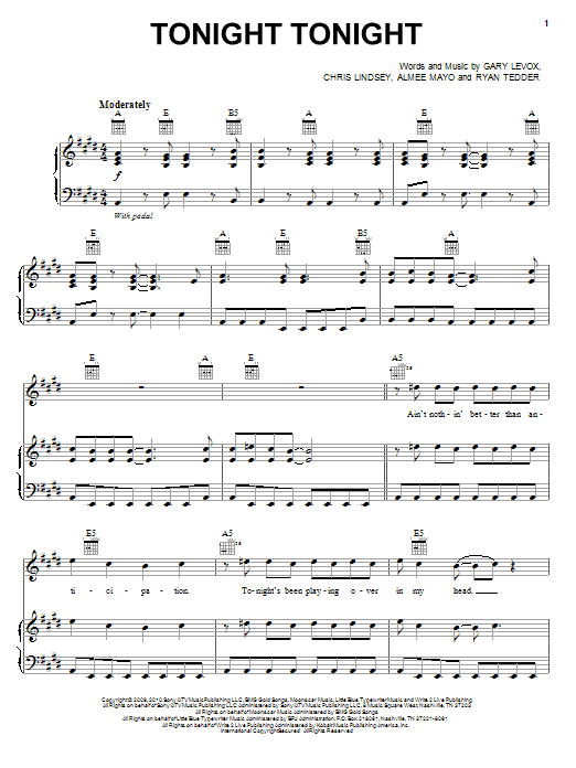 Rascal Flatts Tonight Tonight sheet music notes and chords arranged for Piano, Vocal & Guitar Chords (Right-Hand Melody)