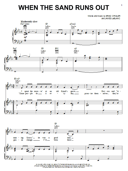 Rascal Flatts When The Sand Runs Out sheet music notes and chords arranged for Piano, Vocal & Guitar Chords (Right-Hand Melody)