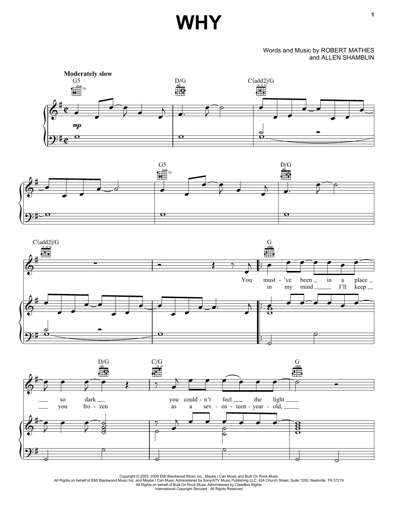 Rascal Flatts Why sheet music notes and chords arranged for Piano, Vocal & Guitar Chords (Right-Hand Melody)