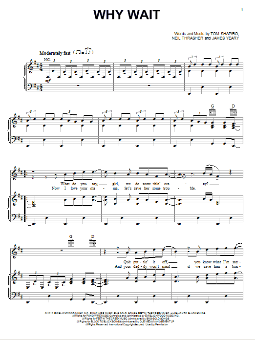 Rascal Flatts Why Wait sheet music notes and chords arranged for Piano, Vocal & Guitar Chords (Right-Hand Melody)