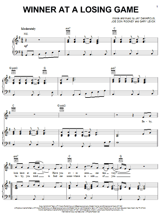 Rascal Flatts Winner At A Losing Game sheet music notes and chords arranged for Piano, Vocal & Guitar Chords (Right-Hand Melody)