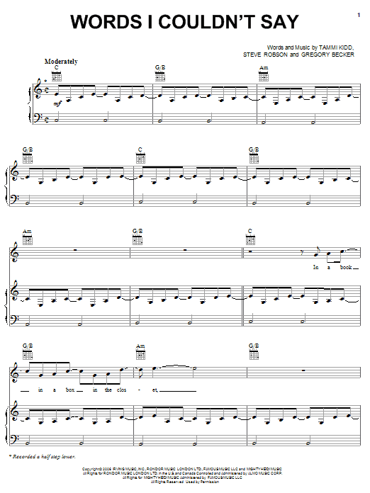 Rascal Flatts Words I Couldn't Say sheet music notes and chords arranged for Piano, Vocal & Guitar Chords (Right-Hand Melody)