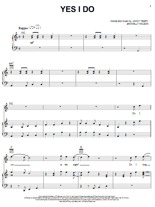 Rascal Flatts Yes I Do sheet music notes and chords arranged for Piano, Vocal & Guitar Chords (Right-Hand Melody)