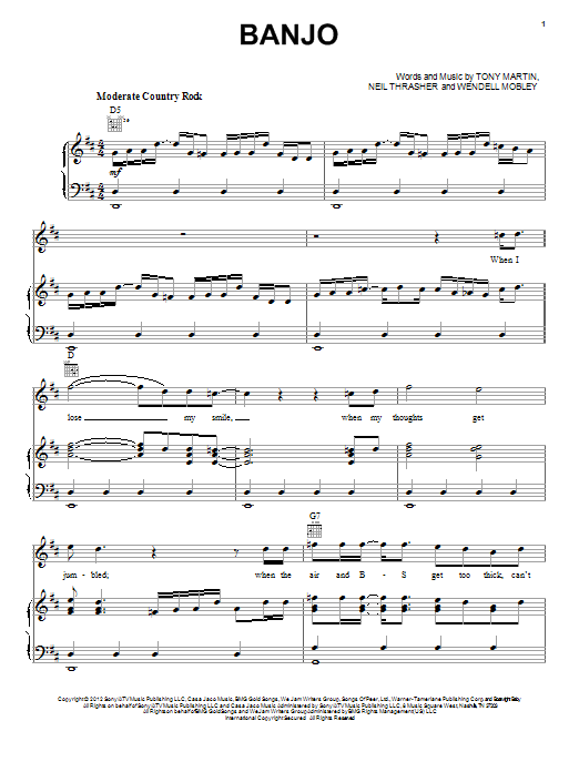Rascal Flatts Banjo sheet music notes and chords arranged for Piano, Vocal & Guitar Chords (Right-Hand Melody)