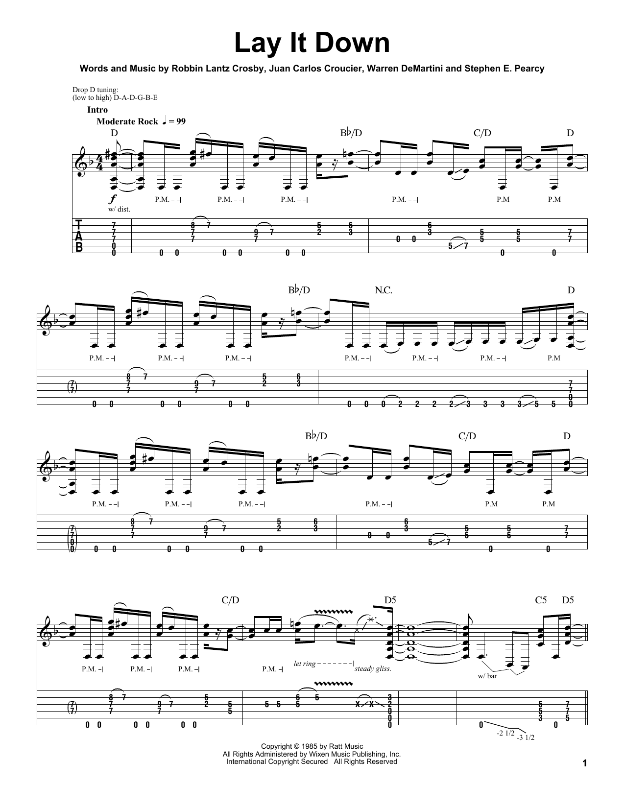 Ratt Lay It Down sheet music notes and chords arranged for Guitar Tab (Single Guitar)