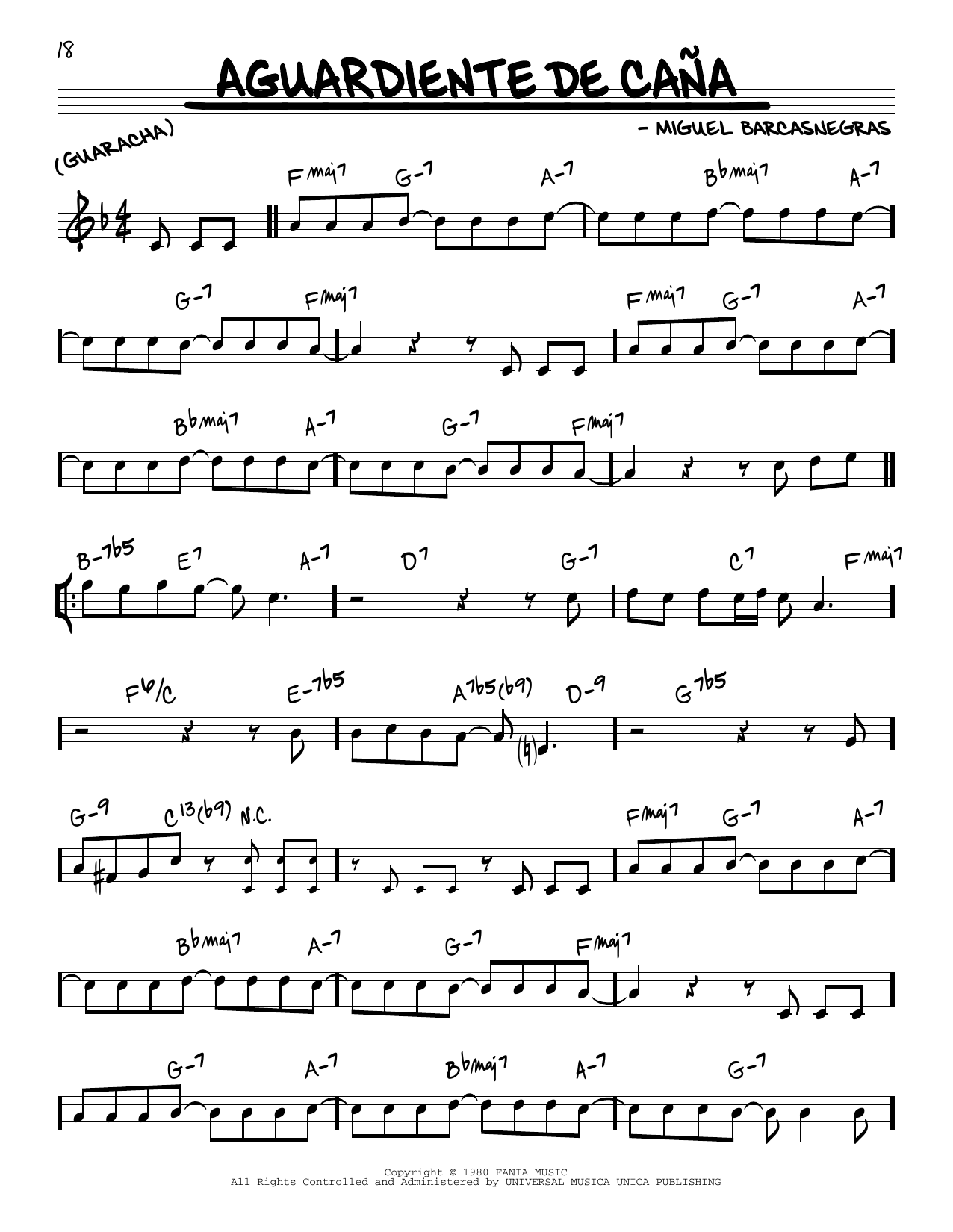 Ray Barretto Aguardiente De Cana sheet music notes and chords arranged for Real Book – Melody & Chords