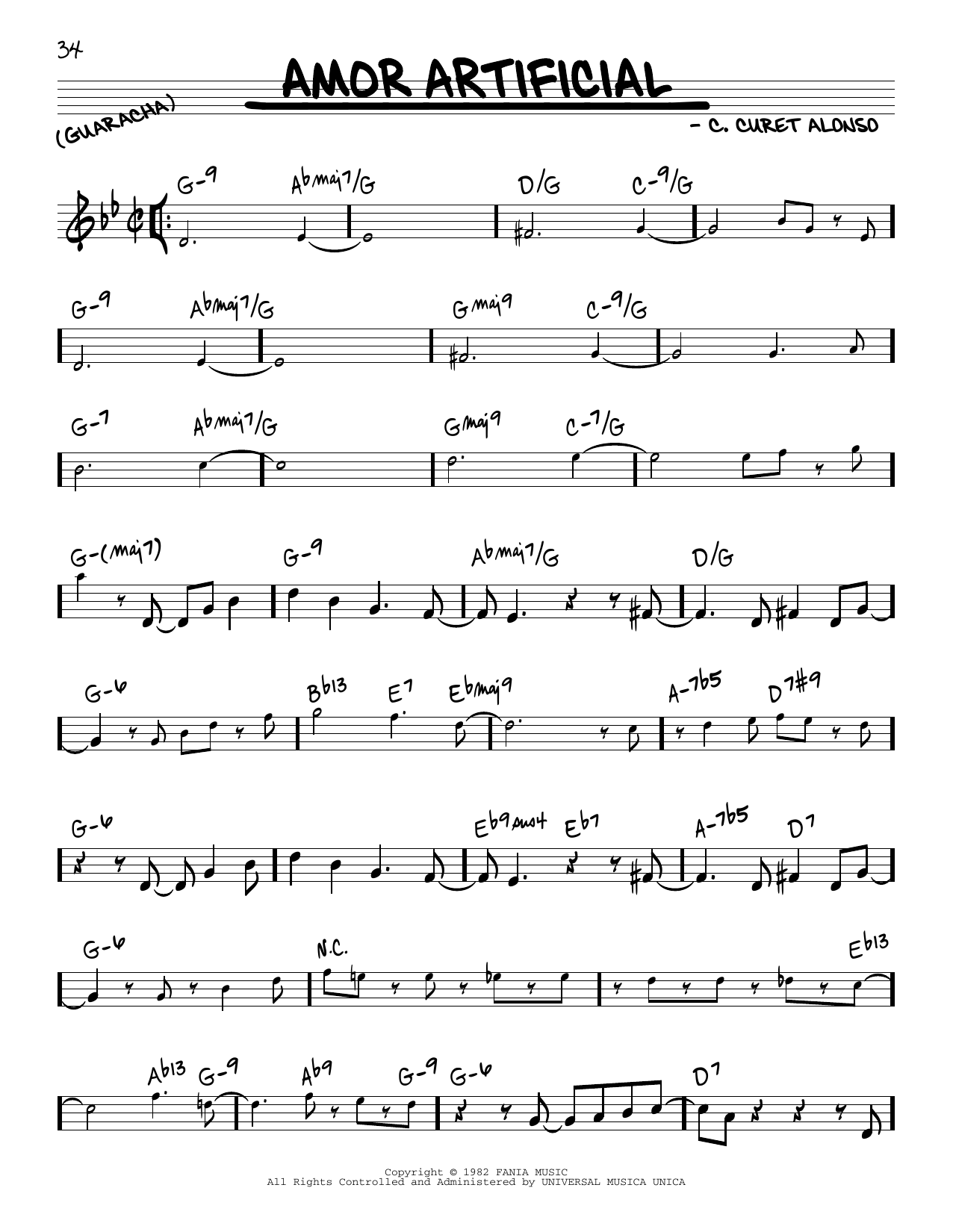 Ray Barretto Amor Artificial sheet music notes and chords arranged for Real Book – Melody & Chords
