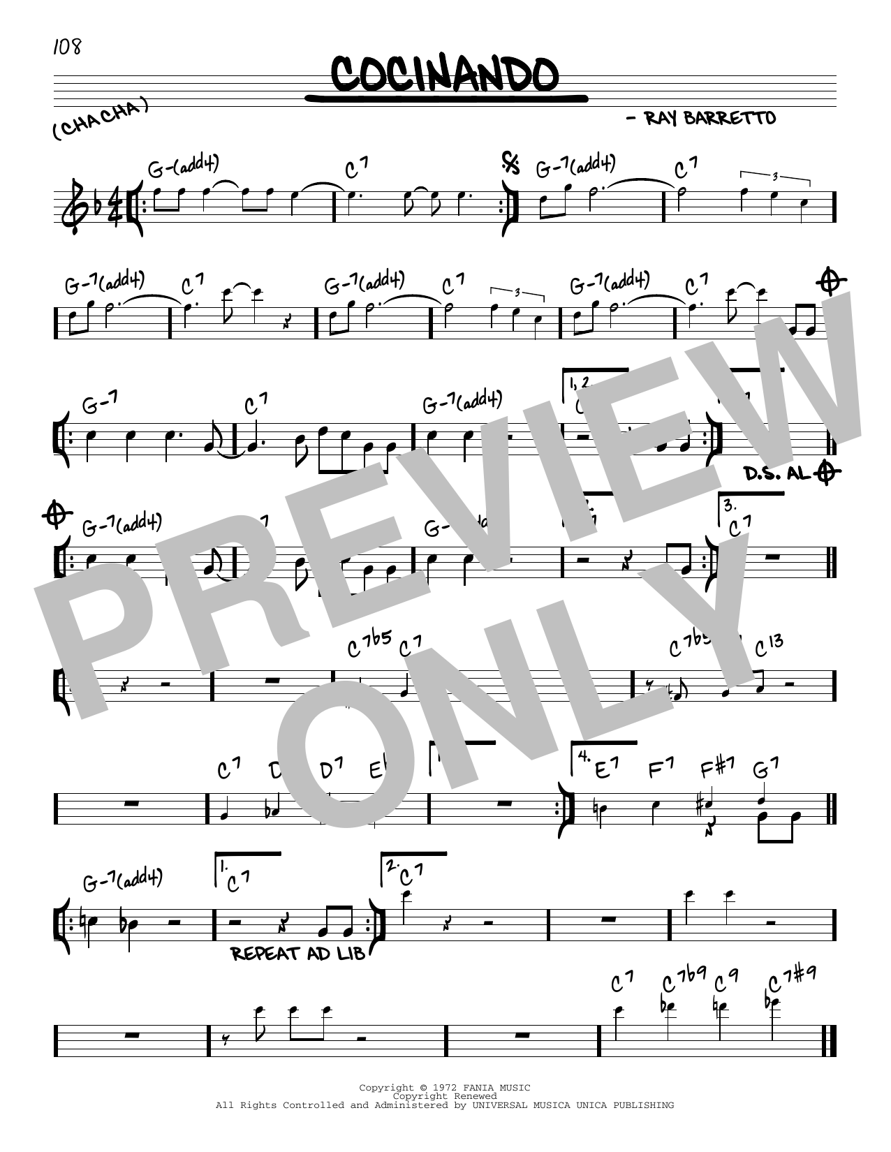 Ray Barretto Cocinando sheet music notes and chords arranged for Real Book – Melody & Chords