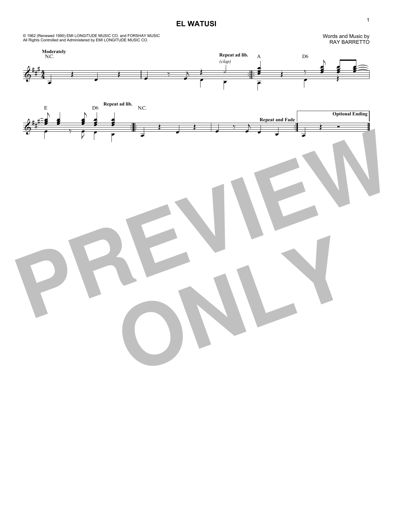 Ray Barretto El Watusi sheet music notes and chords arranged for Lead Sheet / Fake Book