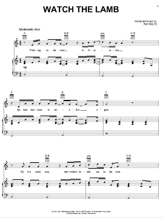 Ray Boltz Watch The Lamb sheet music notes and chords arranged for Piano, Vocal & Guitar Chords (Right-Hand Melody)
